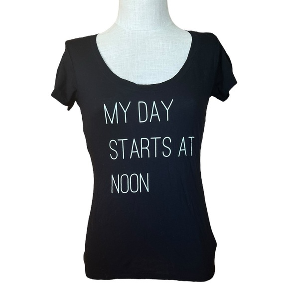 Express Small Black Graphic Scoop Neck Casual Tshirt Athleisure Cotton Modal - Picture 2 of 7